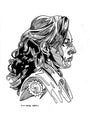 Black and white pen and ink illustration on bristol board by Tim Doyle shows a profile person with wavy hair, detailed shading, a CA star badge on their shoulder, wearing a collared jacket. It includes the artists name and date at the bottom.
