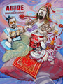 A whimsical Abide in Wonderland illustration by Dave MacDowell features three Alice in Wonderland style characters: one with a bowling ball, a caterpillar smoking a hookah, and another grinning widely. This is a signed and numbered limited edition giclee print.