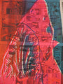 A vibrant hand-printed artwork overlays newsprint, featuring a stylized pink shark with sharp teeth. The signature style of Shark Toof is evident in the grid layout with visible text and black-and-white images beneath.