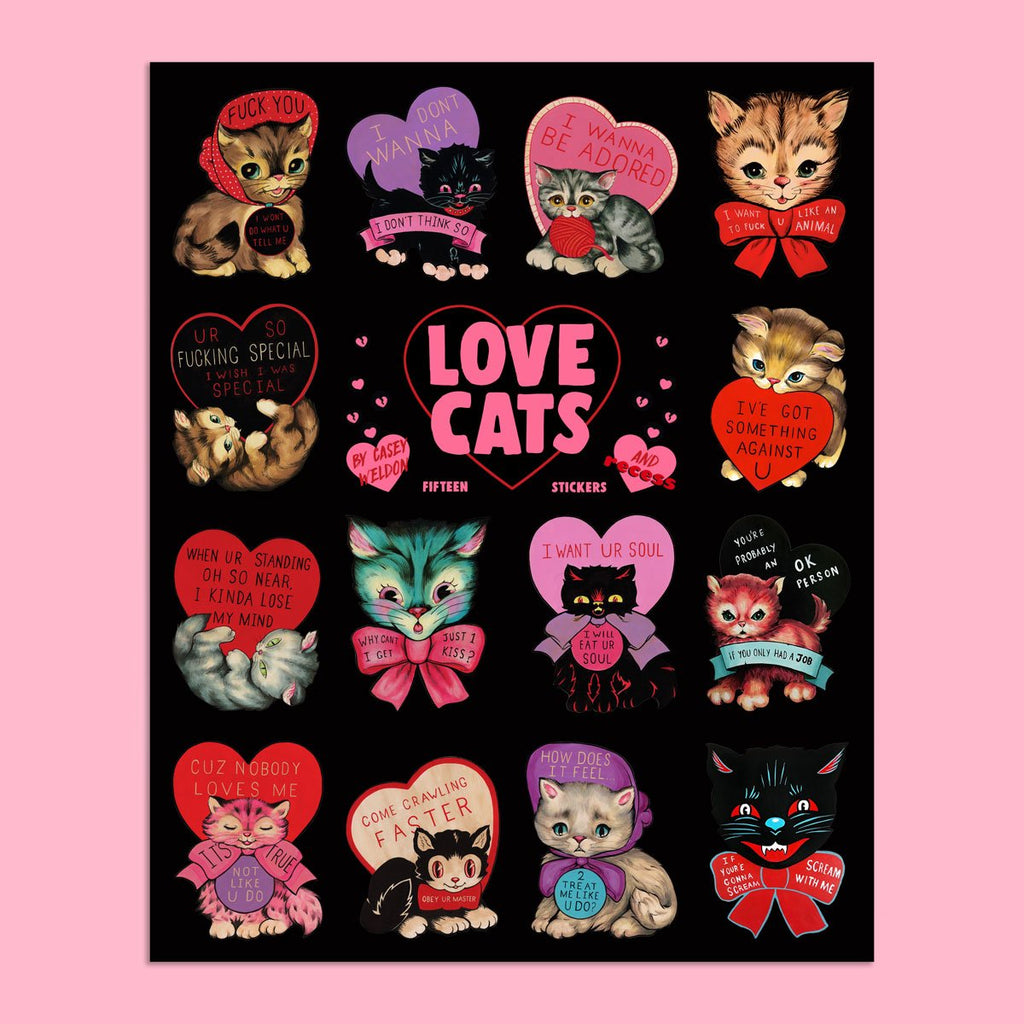 Casey Weldon Love Cats Pink Sticker Sheet