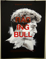 This Grzegorz Domaradzki limited edition illustrated poster features a grayscale side profile of a mans face, with bold red Raging Bull text vertically. The dark background adds depth, and Robert De Niro is elegantly screen printed above in smaller letters.