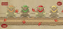 Illustration of four cartoonish, troll-like creatures wearing colorful helmets (orange, green, red, yellow) pulling a rope on a pebble-strewn path with autumn leaves falling around them. Red symbols decorate the corners in a whimsical style reminiscent of Steve Bialiks lithographs. Brand: Ninja Star Wars.