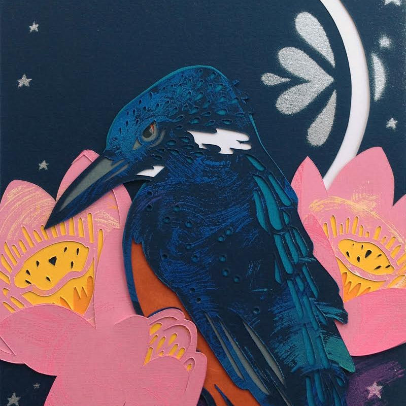 Kevin Stanton - "Blue Banded Kingfisher and Lotus" - Spoke Art