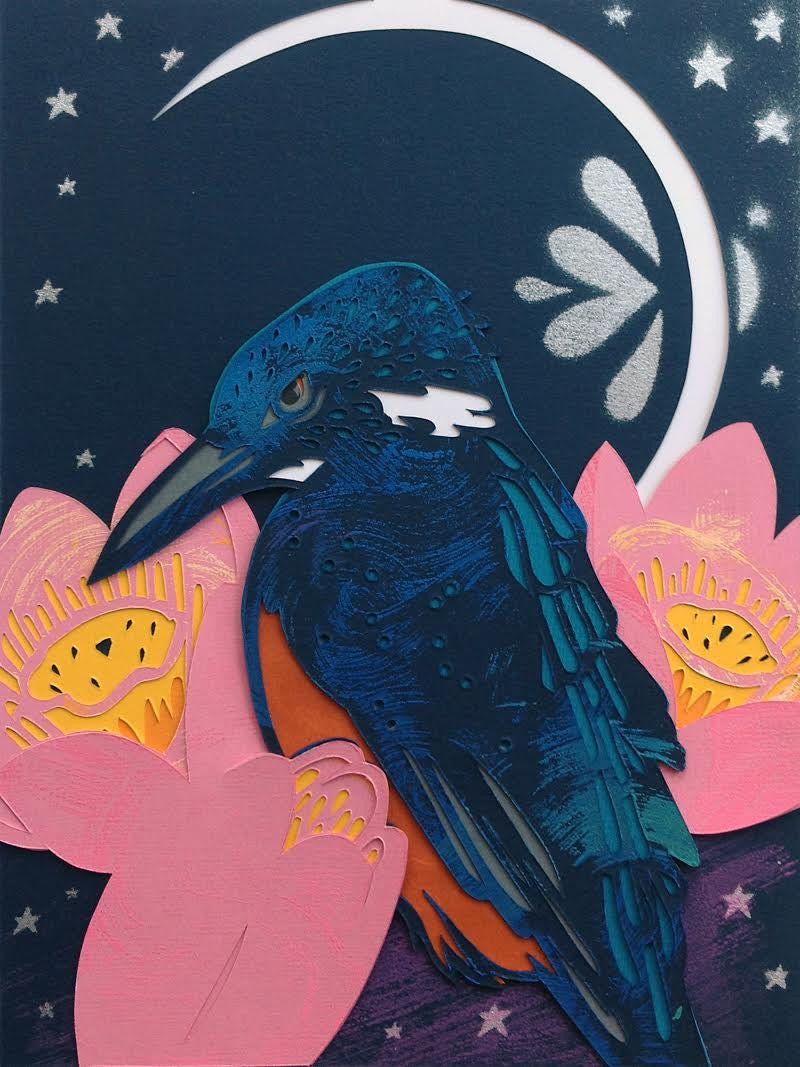 Kevin Stanton - "Blue Banded Kingfisher and Lotus" - Spoke Art