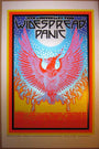 The Chuck Sperry Anniversary Tour Poster for Widespread Panics 25th year features a phoenix soaring against a starry night sky, with event details in bold colors at the bottom, celebrating the band’s milestone tour.