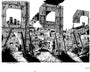 Original illustration by Tim Doyle: a cityscape with industrial-style LOS letters, Springfield-like urban scene with buildings, smokestacks emitting smoke, and a billboard showcasing his unique artistry.